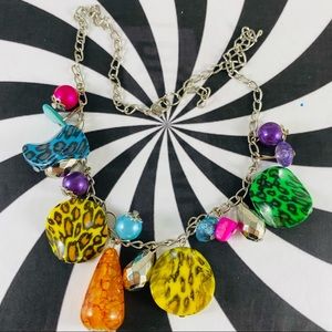 Super cool bright multi colored leopard glass bead artisan necklace